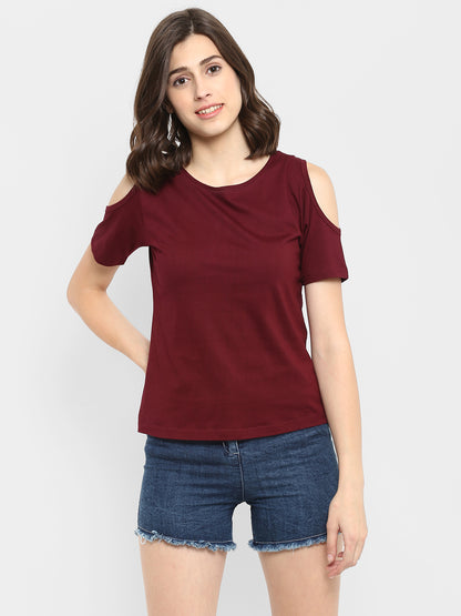 Appulse Women's Round Neck Cold Shoulder T-Shirt | Women | Premium Cotton | Activewear | Athleisure