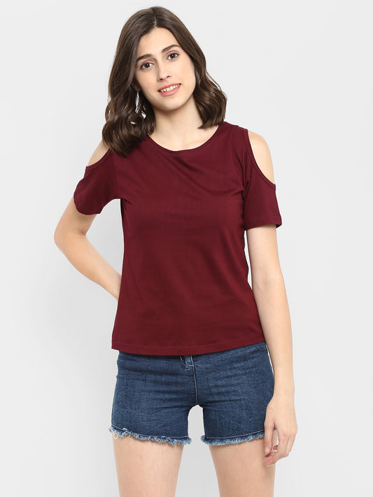 Ap'pulse Women's Round Neck Cold Shoulder Tshirt