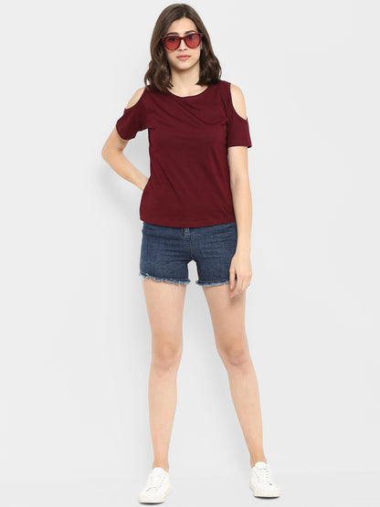 Appulse Women's Round Neck Cold Shoulder T-Shirt | Women | Premium Cotton | Activewear | Athleisure