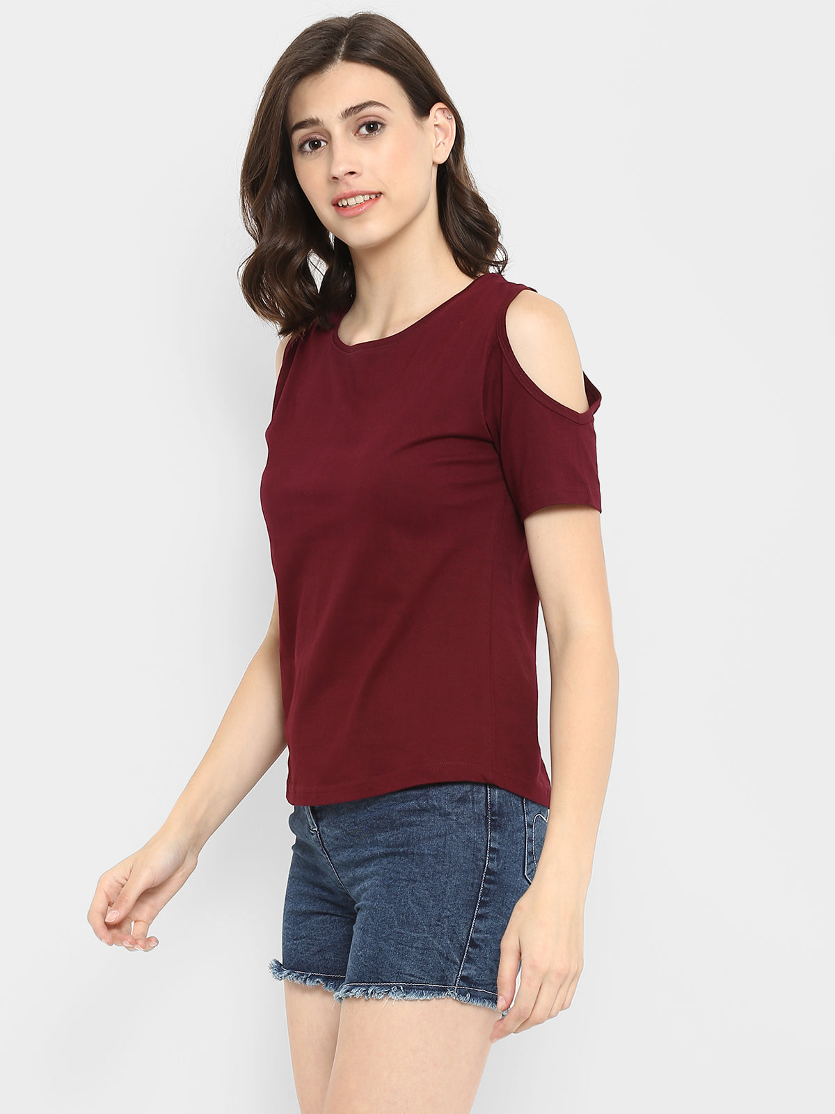 Ap'pulse Women's Round Neck Cold Shoulder Tshirt