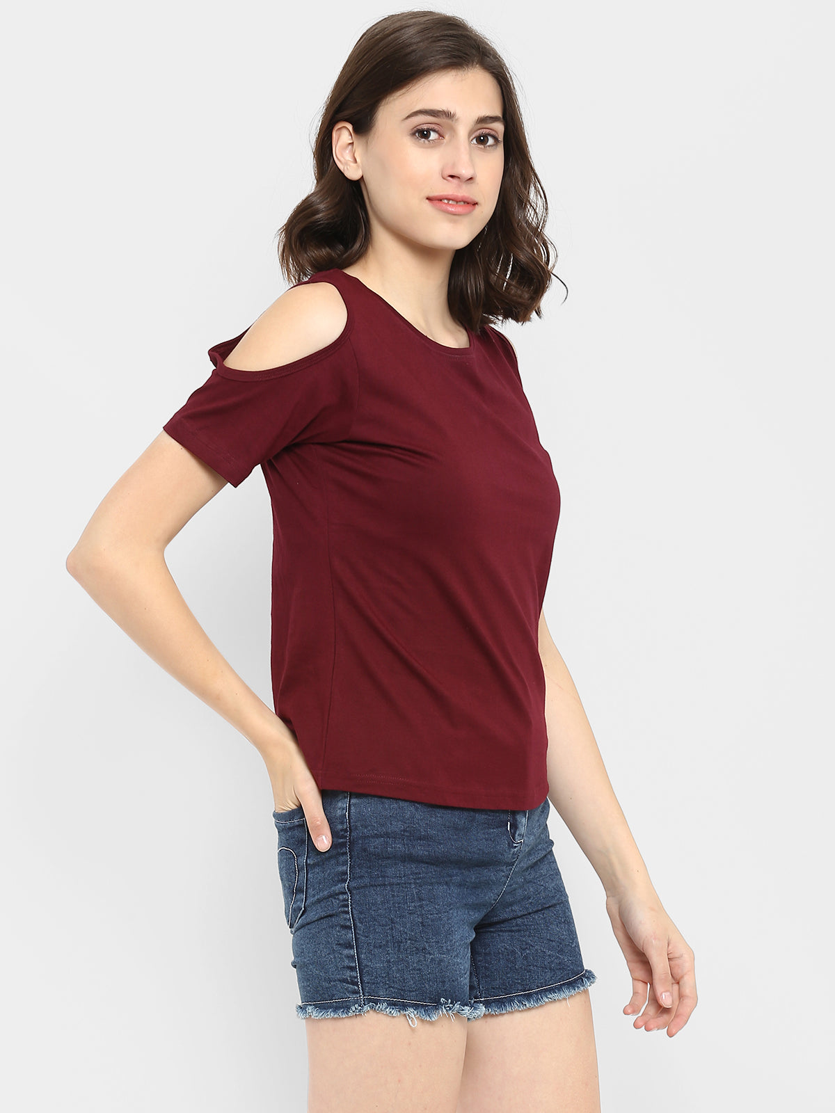 Ap'pulse Women's Round Neck Cold Shoulder Tshirt