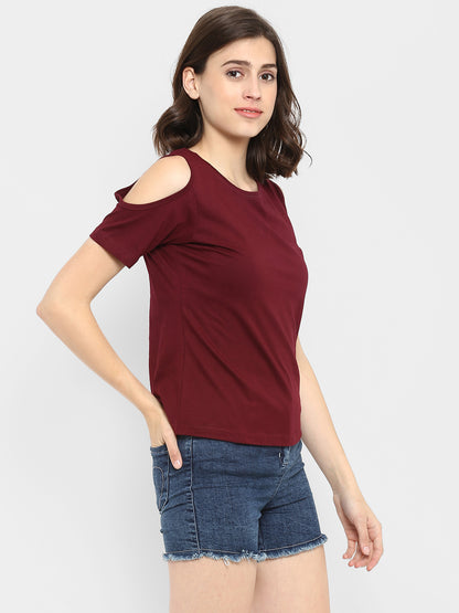 Appulse Women's Round Neck Cold Shoulder T-Shirt | Women | Premium Cotton | Activewear | Athleisure