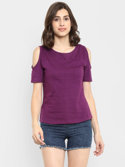 Appulse Women's Round Neck Cold Shoulder T-Shirt | Women | Premium Cotton | Activewear | Athleisure