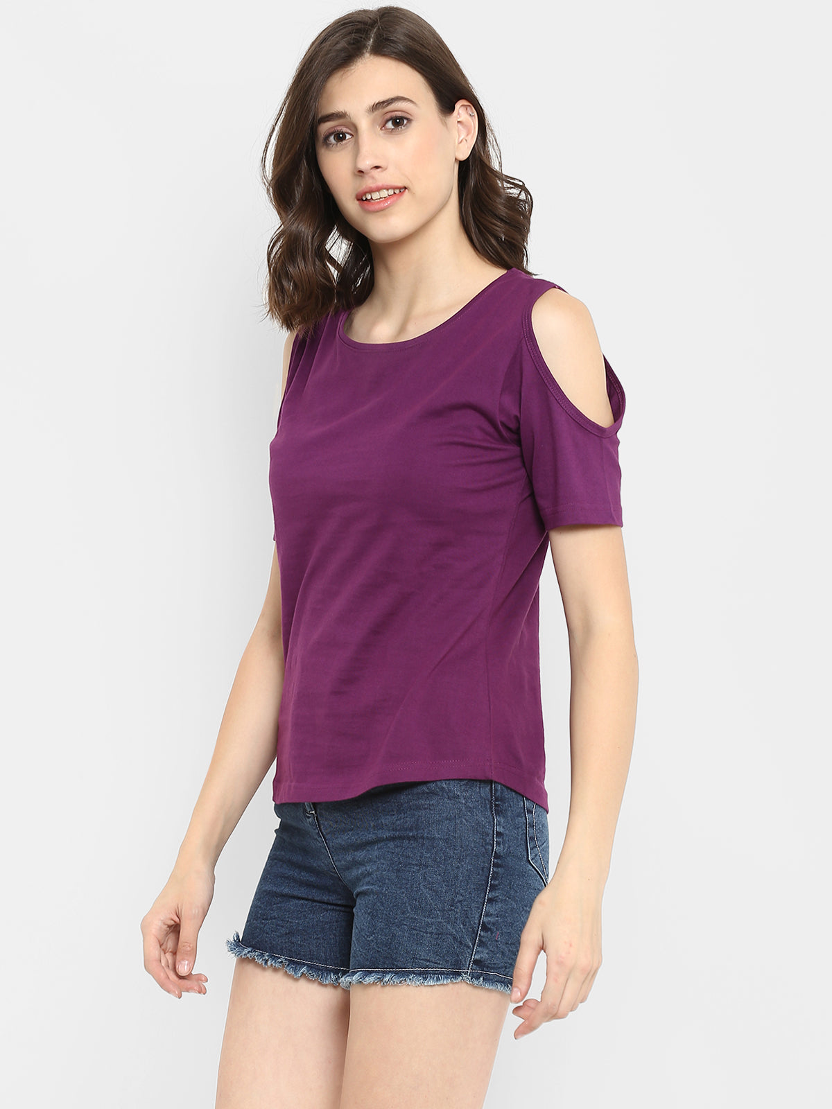 Ap'pulse Women's Round Neck Cold Shoulder Tshirt