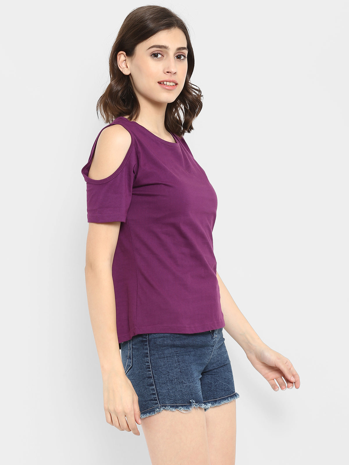 Ap'pulse Women's Round Neck Cold Shoulder Tshirt