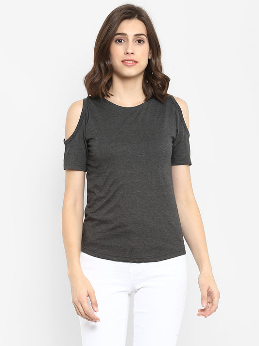 Ap'pulse Women's Round Neck Cold Shoulder Tshirt