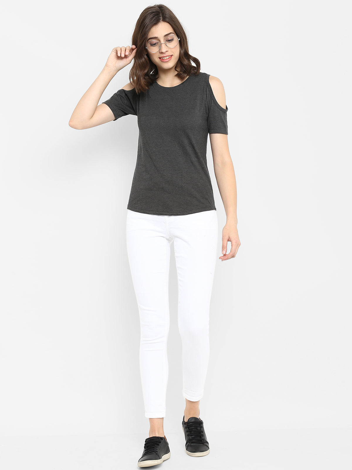 Ap'pulse Women's Round Neck Cold Shoulder Tshirt