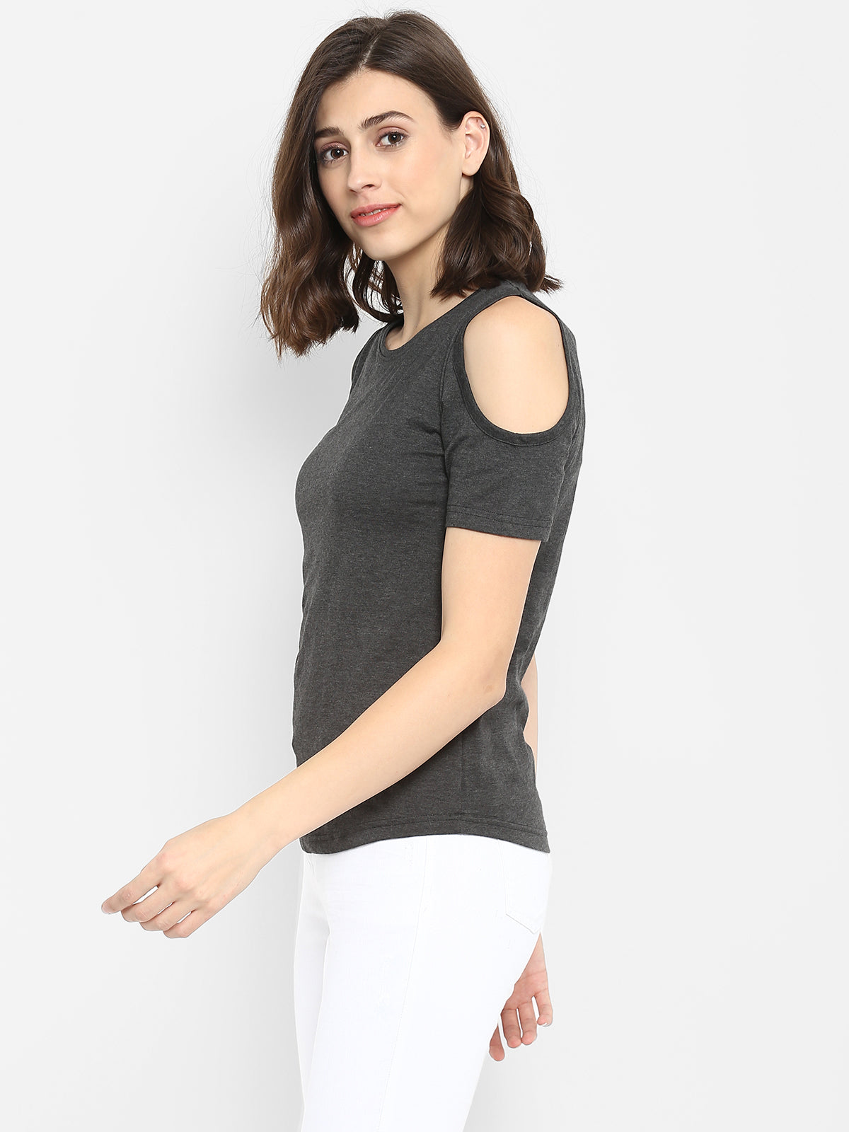 Ap'pulse Women's Round Neck Cold Shoulder Tshirt