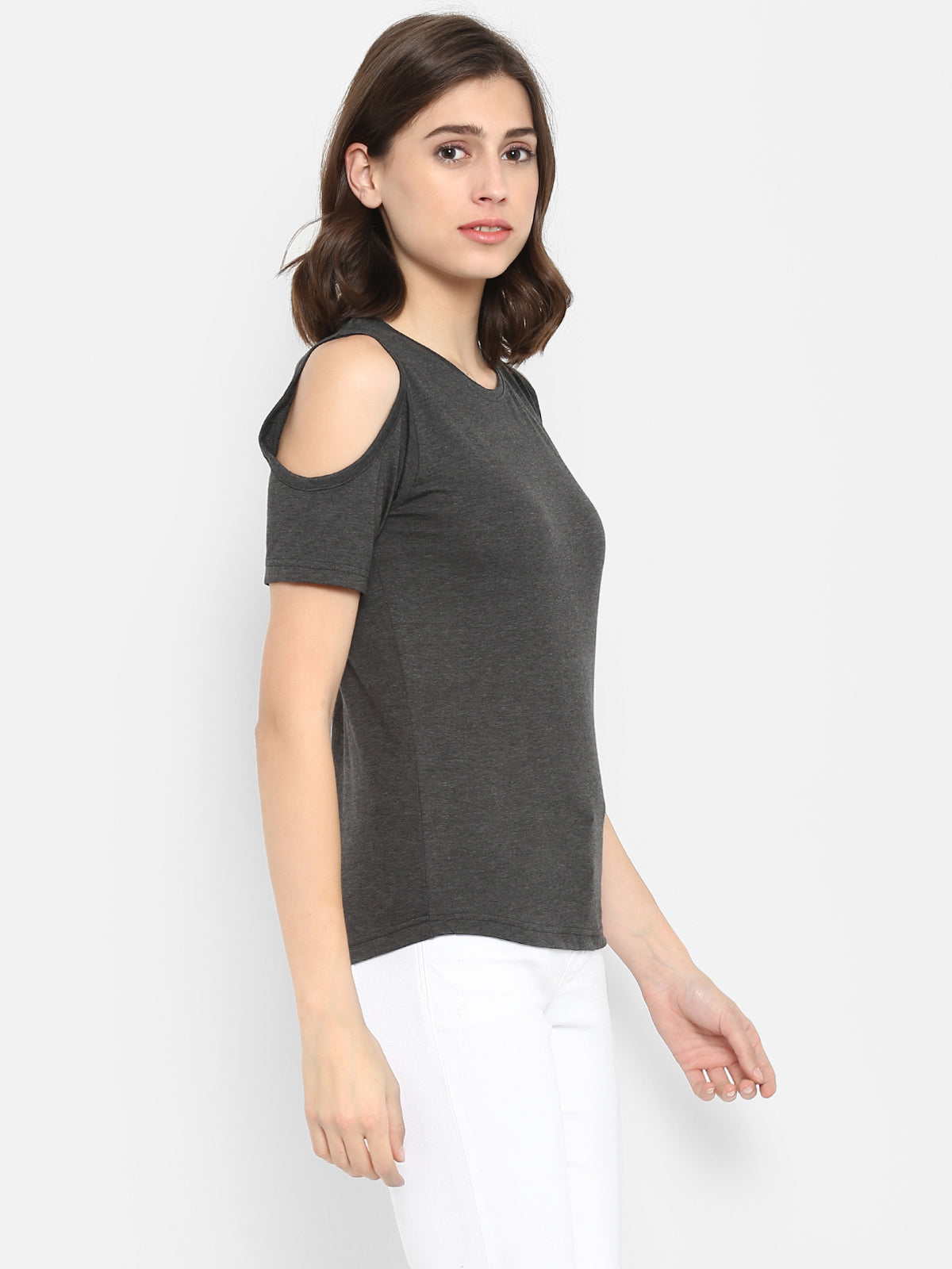 Ap'pulse Women's Round Neck Cold Shoulder Tshirt