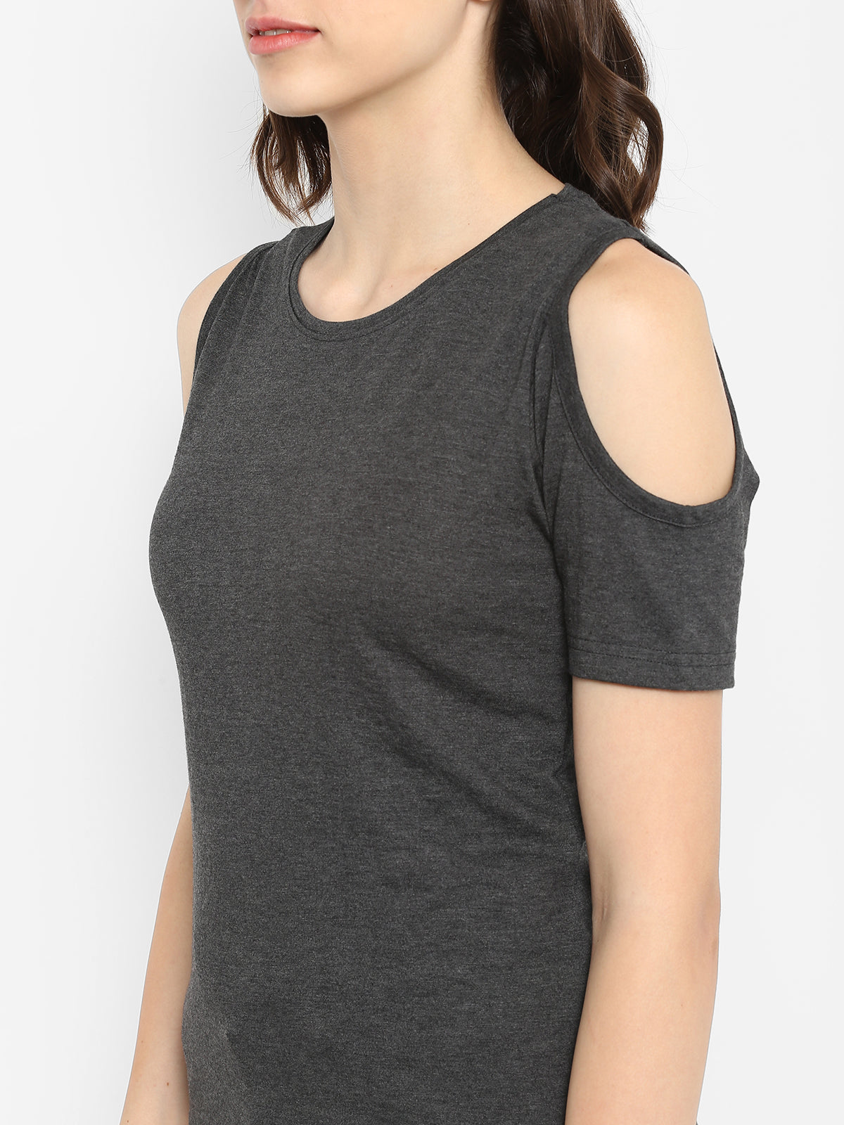 Ap'pulse Women's Round Neck Cold Shoulder Tshirt