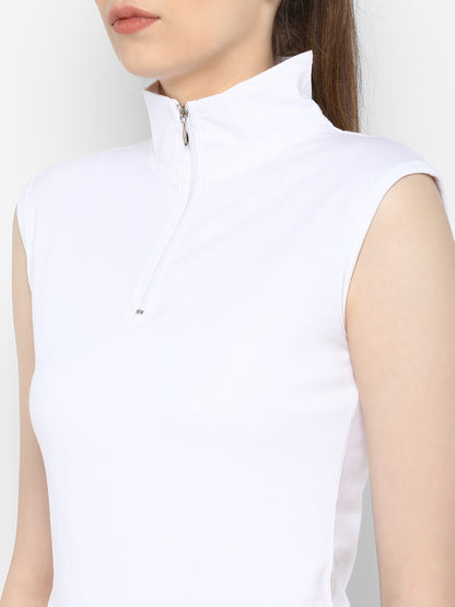 Appulse Women's Sleeveless 1/4 Zip Hi Neck T-Shirt | Women | Premium Cotton | Activewear | Athleisure