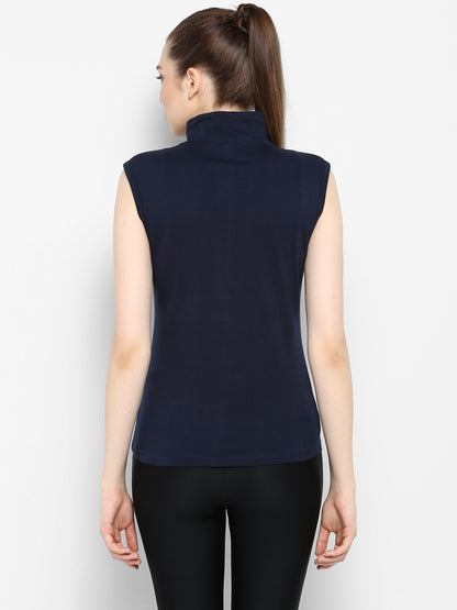 Appulse Women's Sleeveless 1/4 Zip Hi Neck T-Shirt | Women | Premium Cotton | Activewear | Athleisure