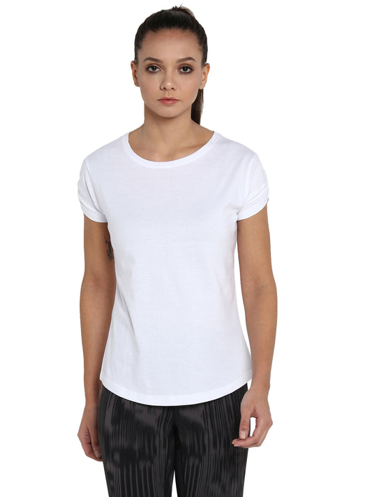 Ap'pulse Women's Gathering sleeve Round Neck Tshirt