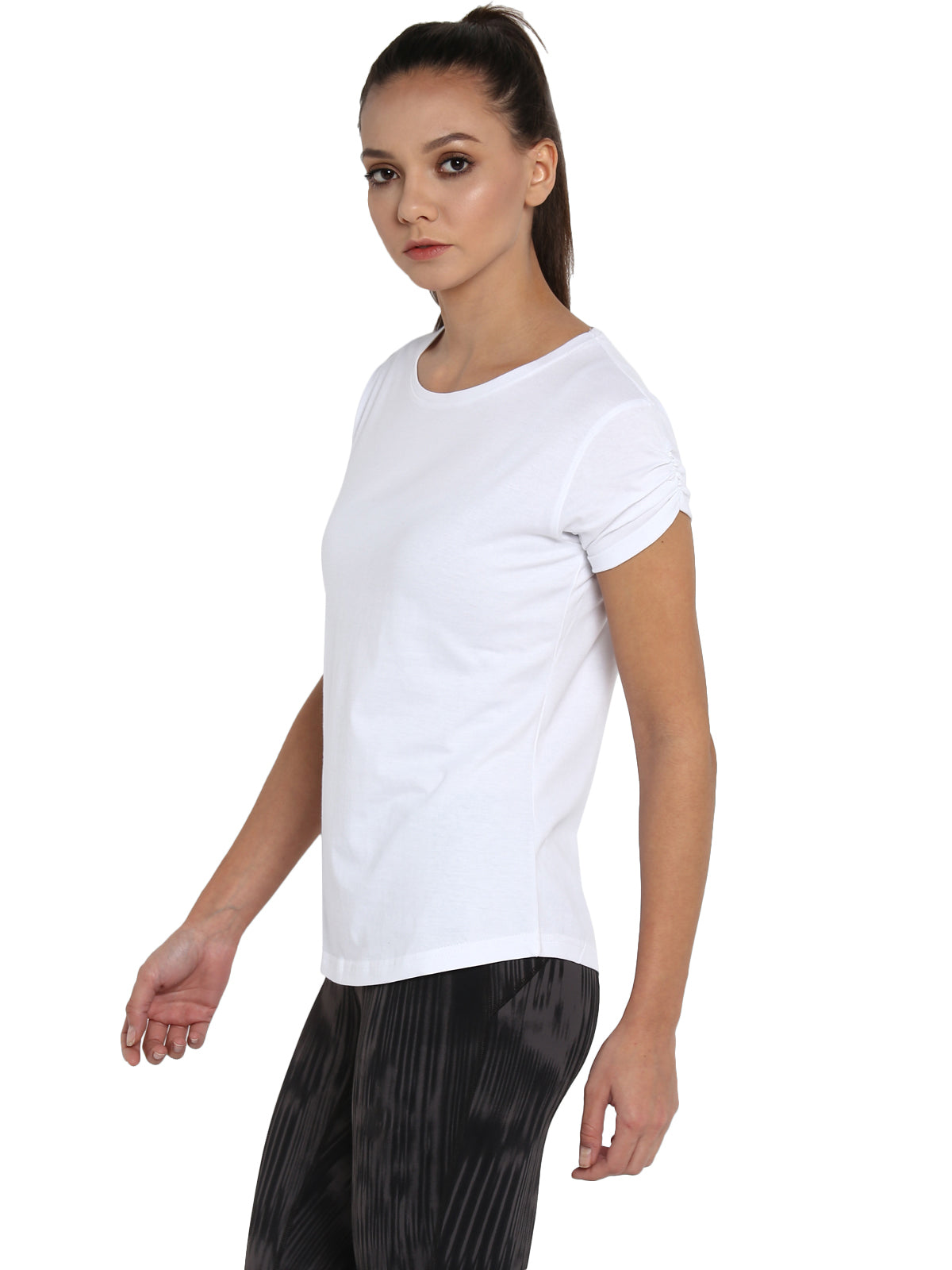 Ap'pulse Women's Gathering sleeve Round Neck Tshirt