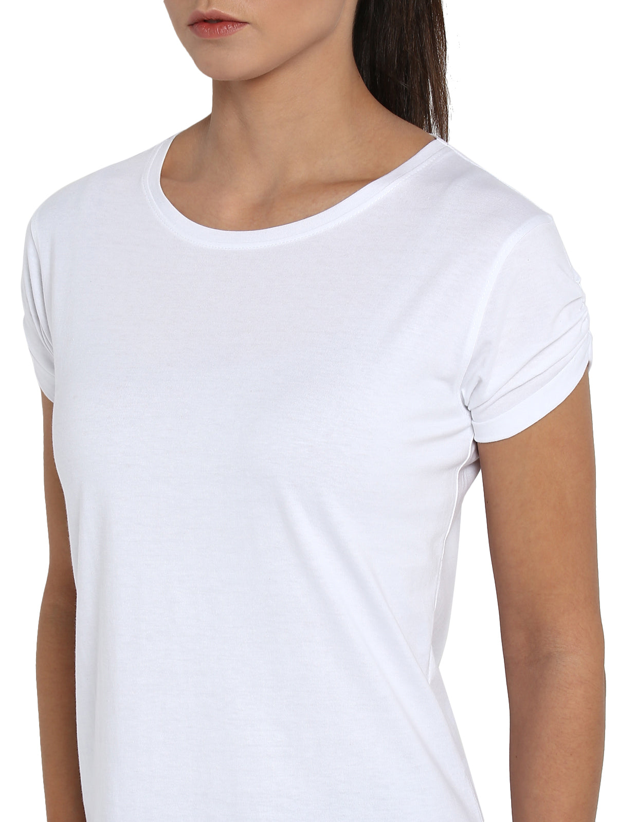 Ap'pulse Women's Gathering sleeve Round Neck Tshirt