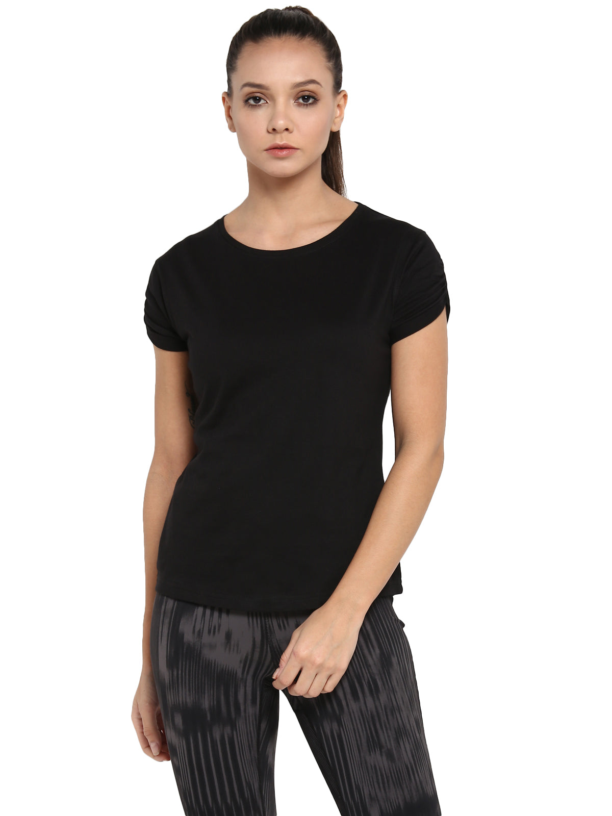 Ap'pulse Women's Gathering sleeve Round Neck Tshirt