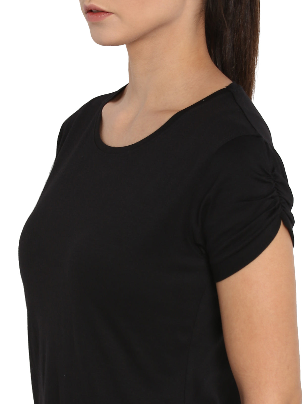 Ap'pulse Women's Gathering sleeve Round Neck Tshirt