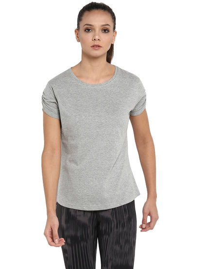 Appulse Women's Gathering sleeve Round Neck T-Shirt | Women | Premium Cotton | Activewear | Athleisure