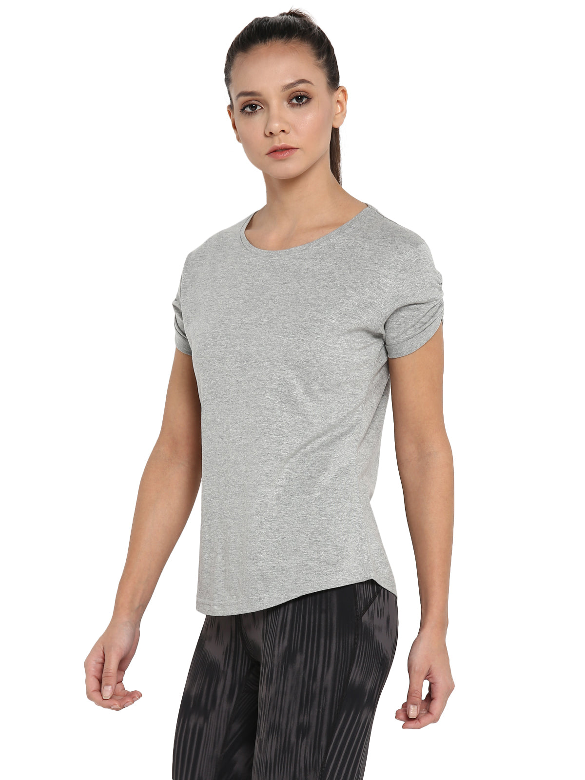 Ap'pulse Women's Gathering sleeve Round Neck Tshirt