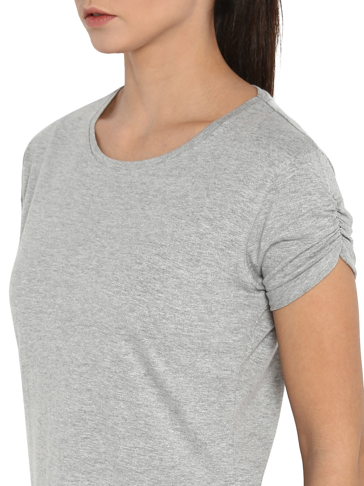 Ap'pulse Women's Gathering sleeve Round Neck Tshirt