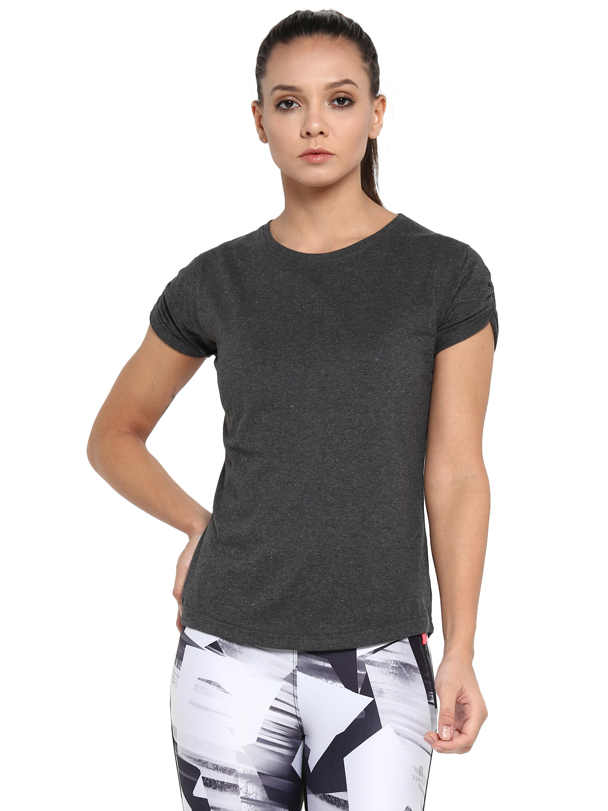 Ap'pulse Women's Gathering sleeve Round Neck Tshirt