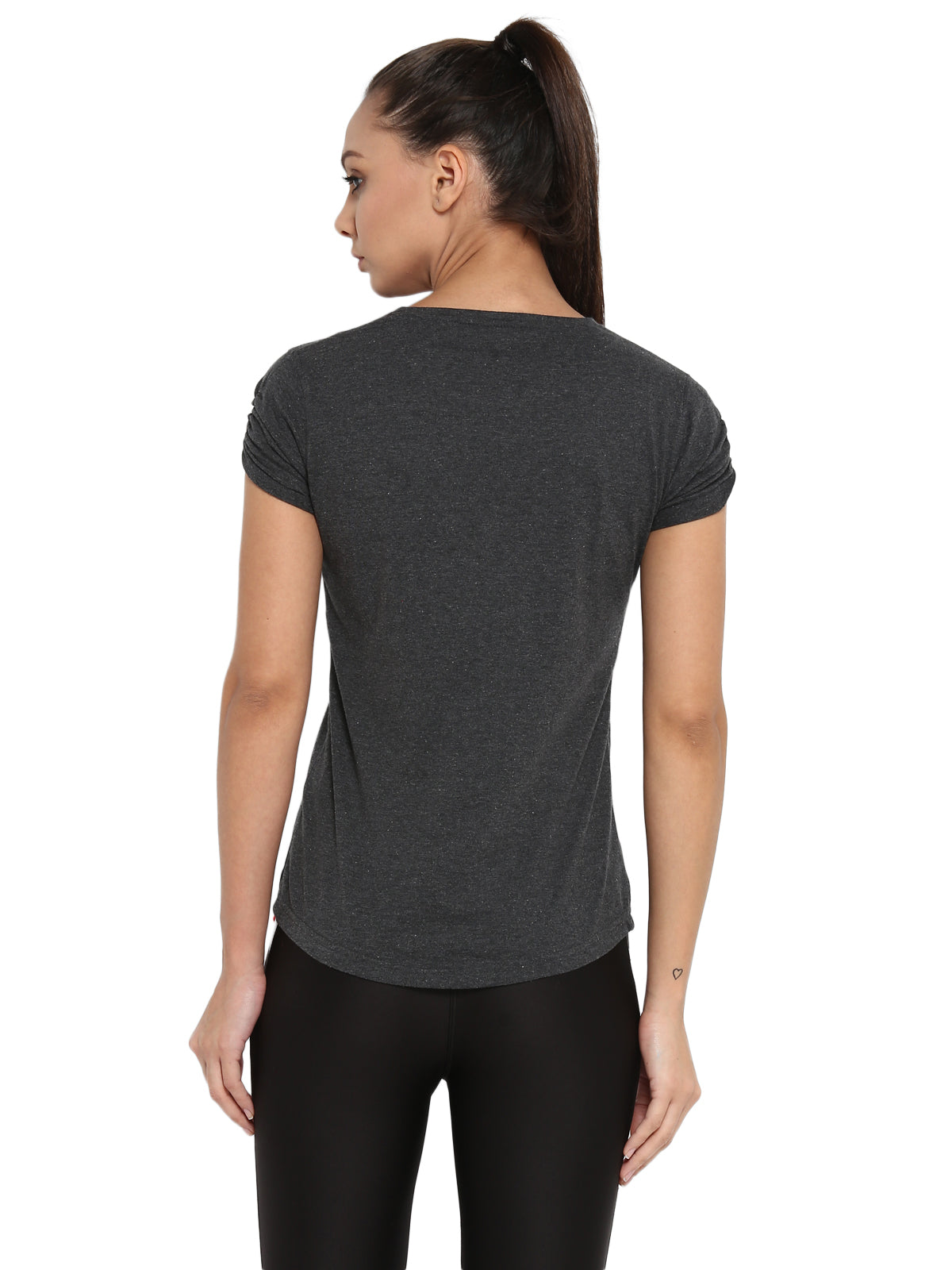 Ap'pulse Women's Gathering sleeve Round Neck Tshirt