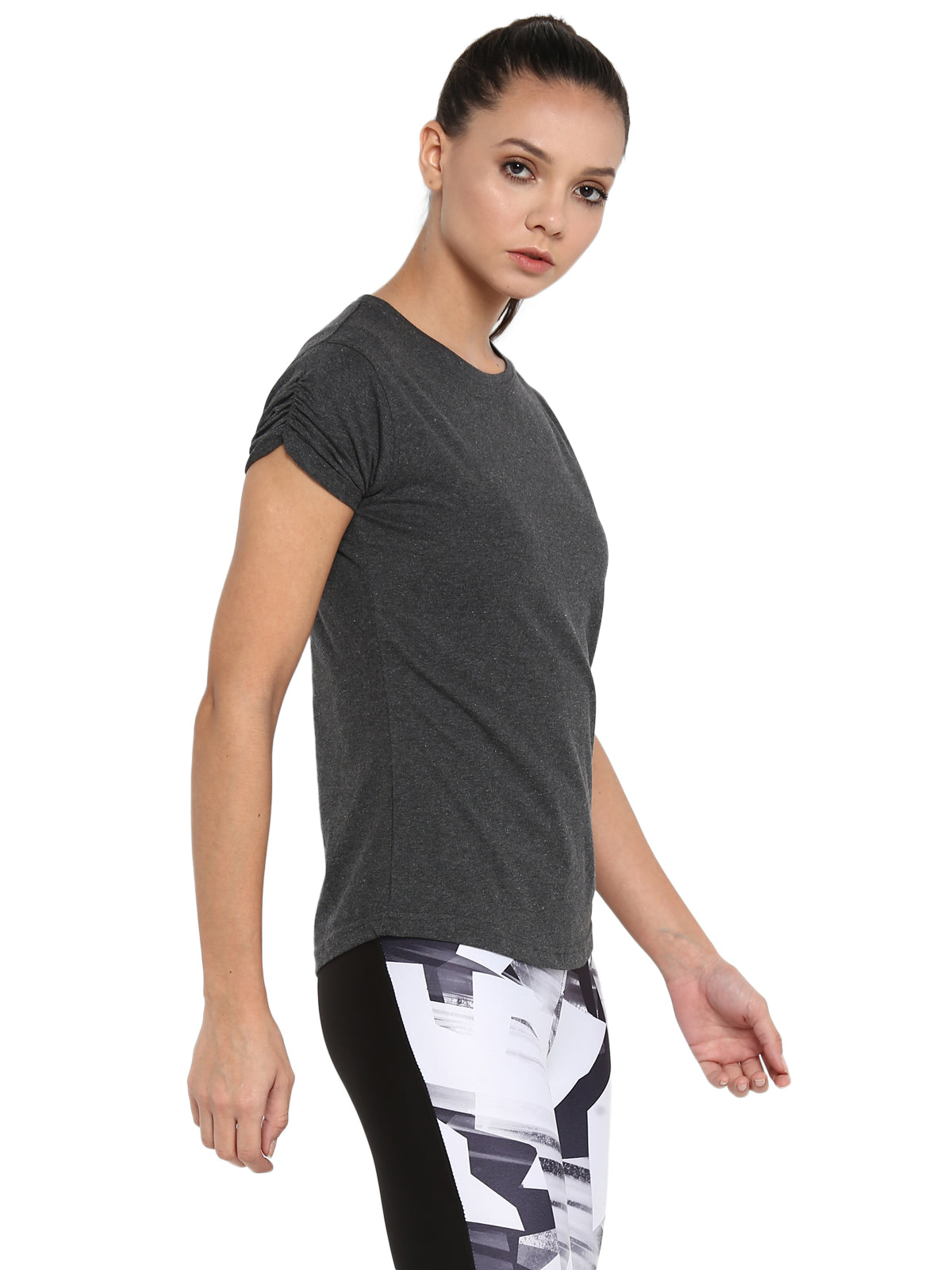 Ap'pulse Women's Gathering sleeve Round Neck Tshirt