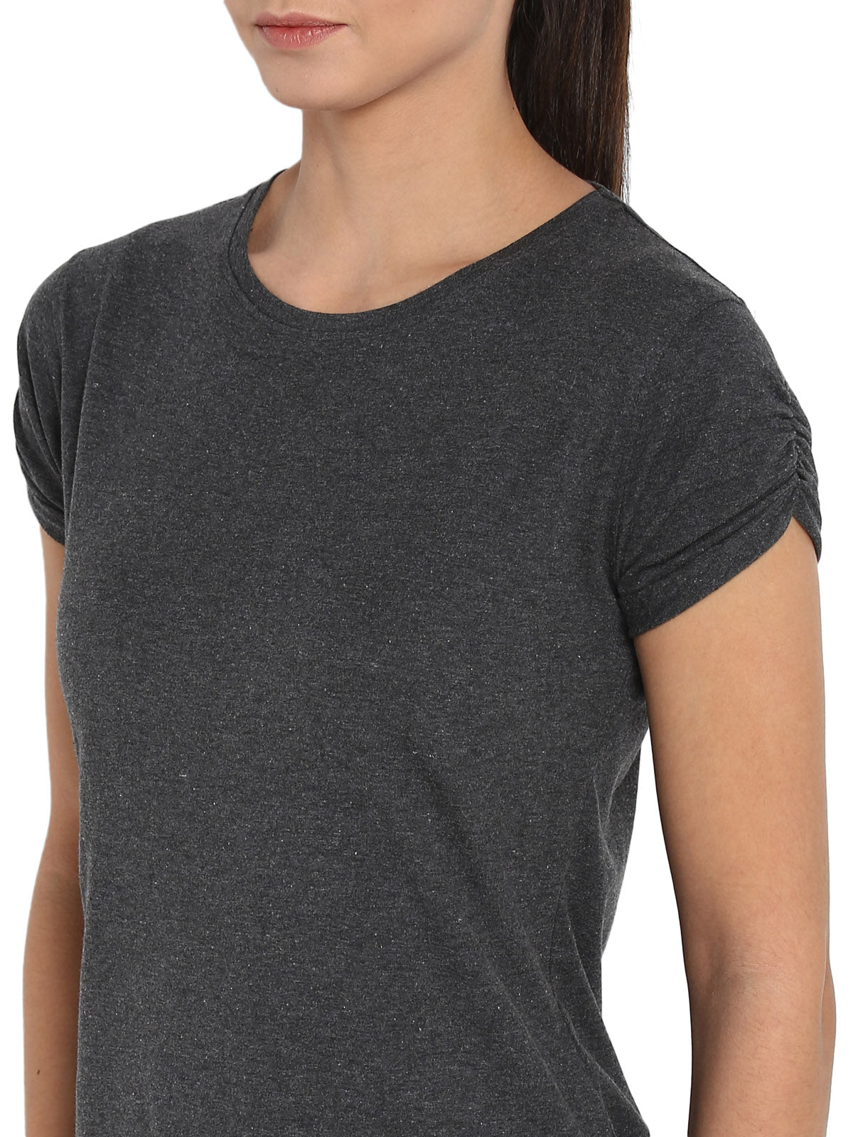 Ap'pulse Women's Gathering sleeve Round Neck Tshirt