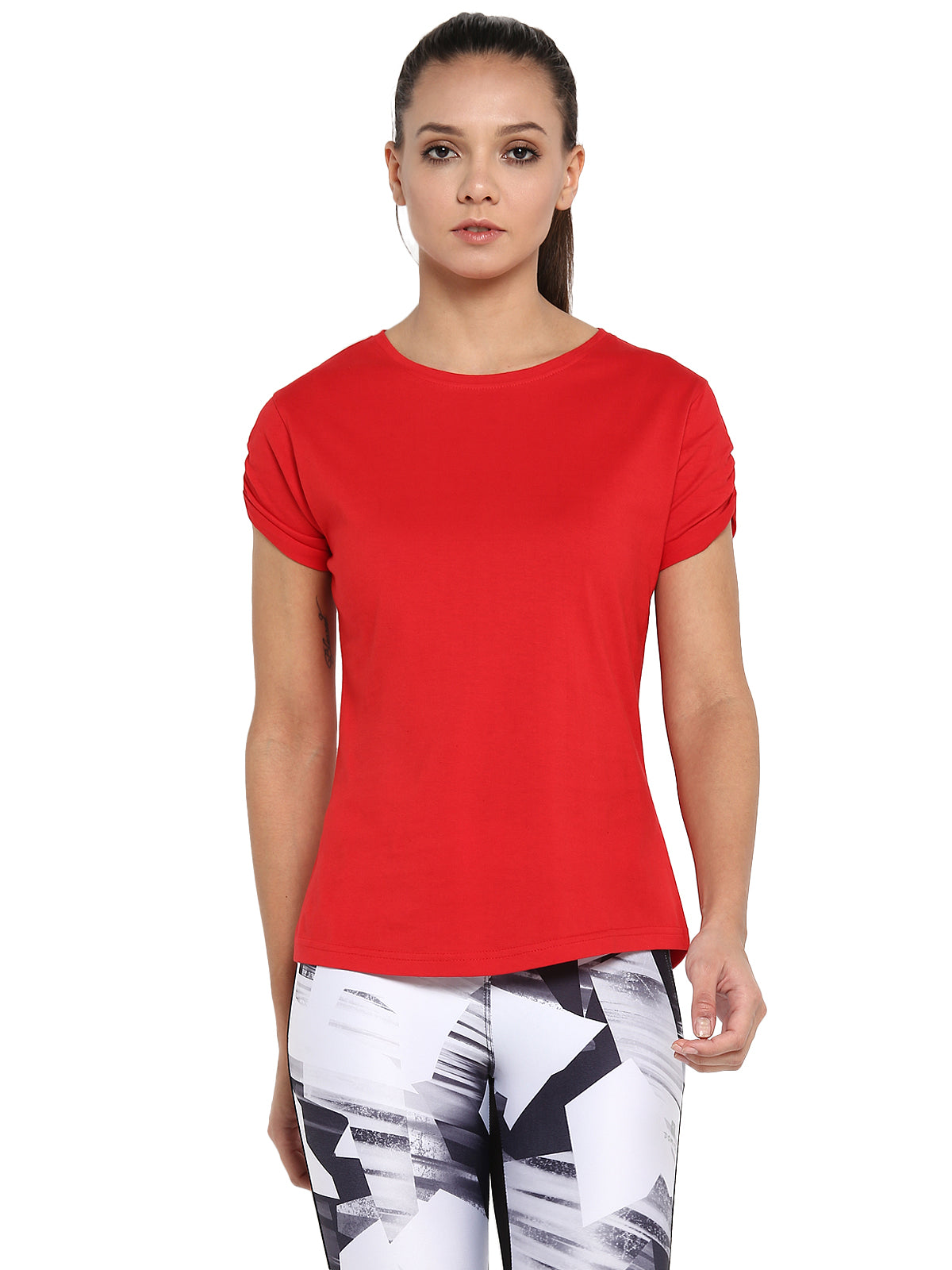 Ap'pulse Women's Gathering sleeve Round Neck Tshirt