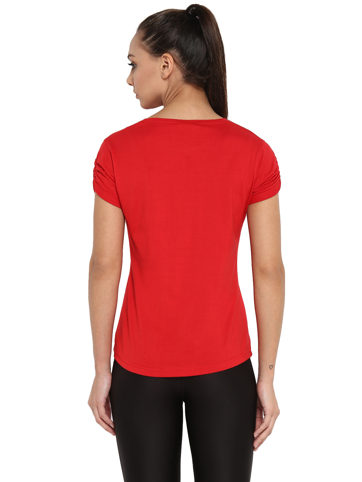 Ap'pulse Women's Gathering sleeve Round Neck Tshirt