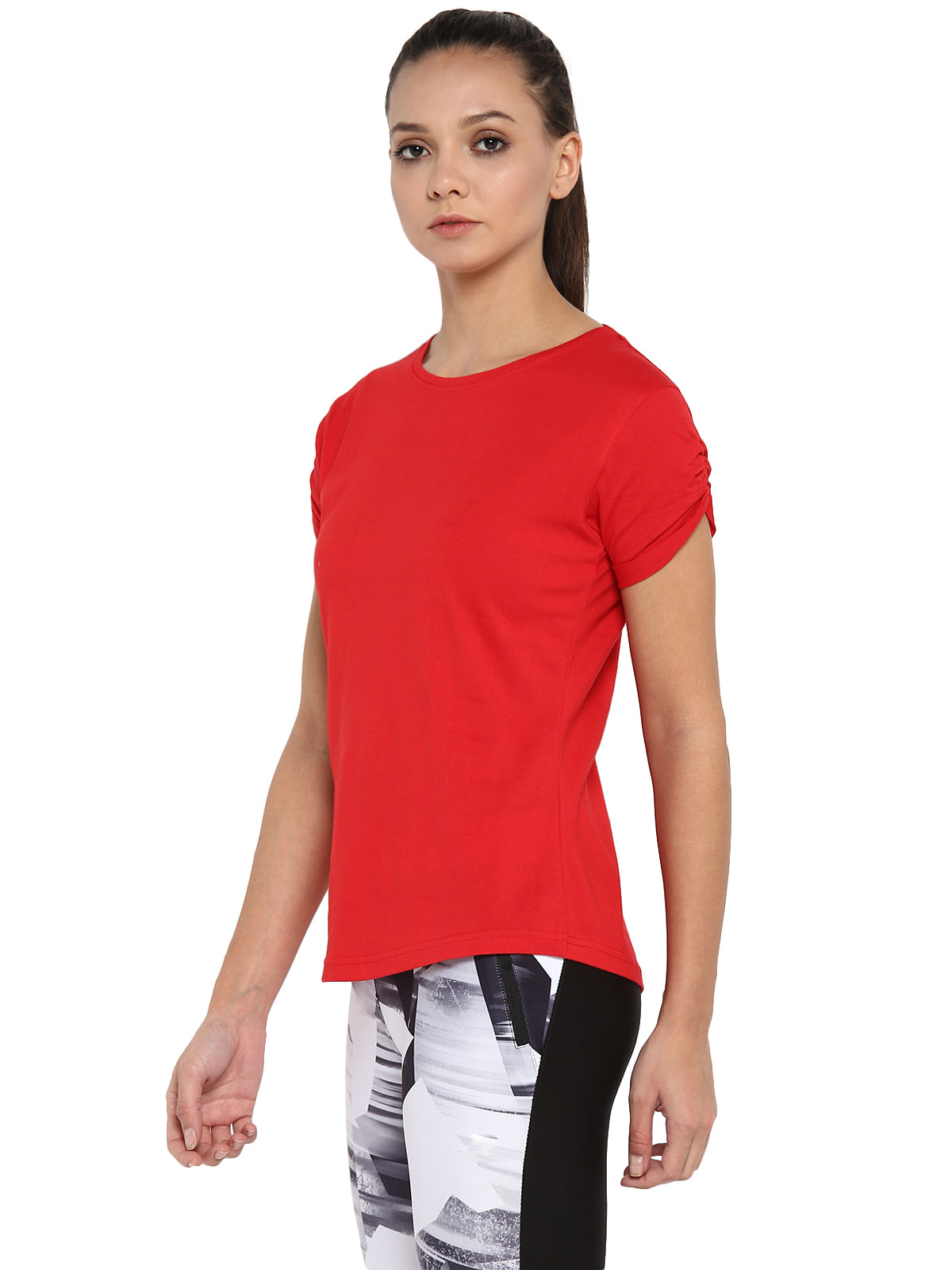 Ap'pulse Women's Gathering sleeve Round Neck Tshirt