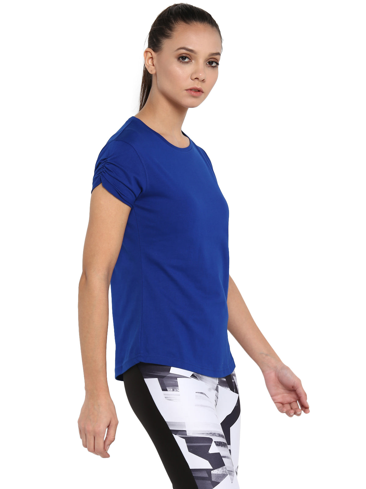 Ap'pulse Women's Gathering sleeve Round Neck Tshirt