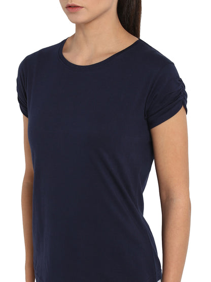 Appulse Women's Gathering sleeve Round Neck T-Shirt | Women | Premium Cotton | Activewear | Athleisure