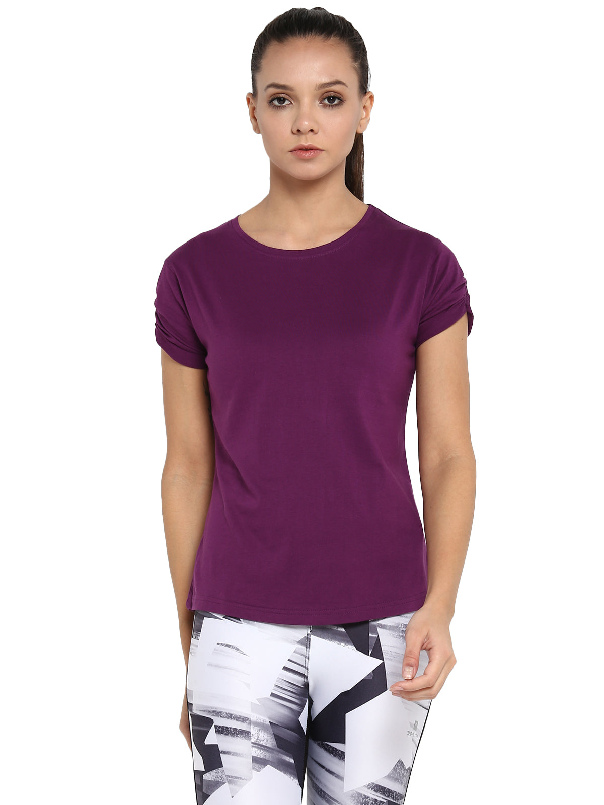 Ap'pulse Women's Gathering sleeve Round Neck Tshirt