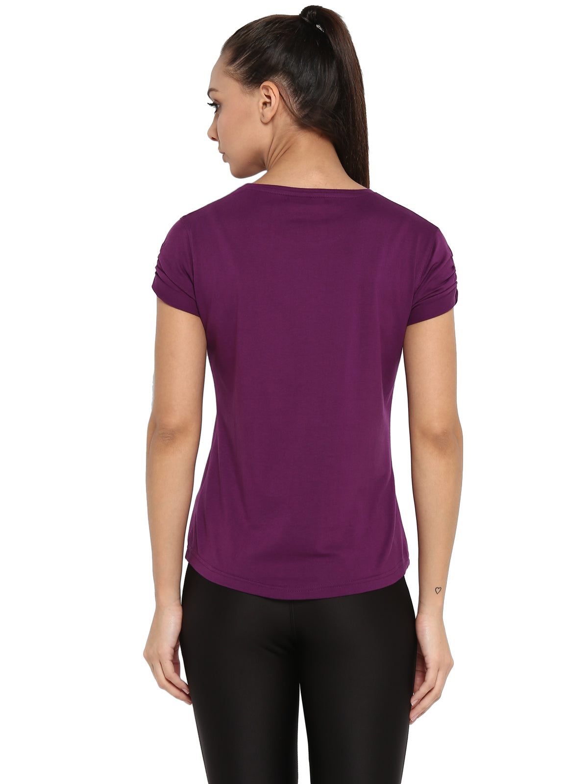 Ap'pulse Women's Gathering sleeve Round Neck Tshirt