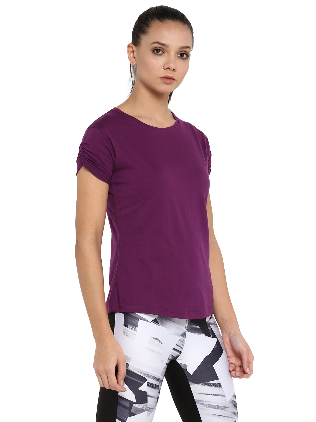 Ap'pulse Women's Gathering sleeve Round Neck Tshirt