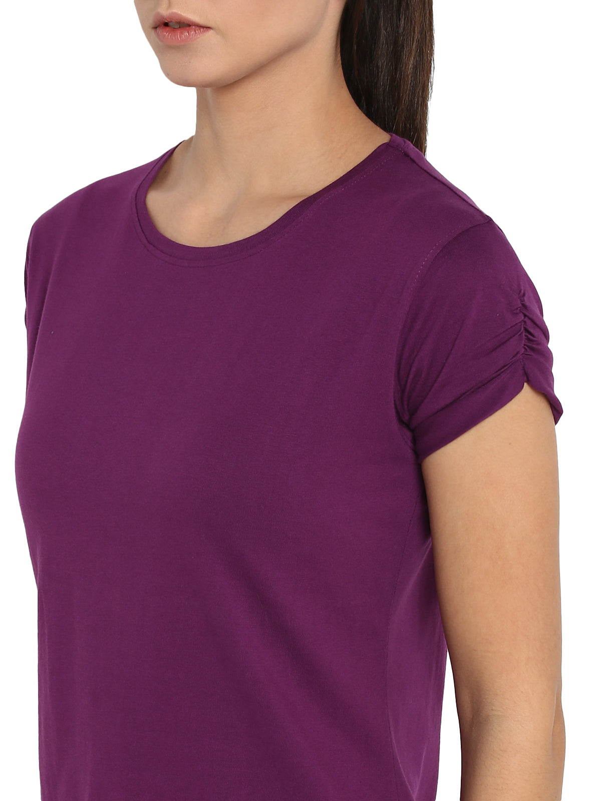 Ap'pulse Women's Gathering sleeve Round Neck Tshirt