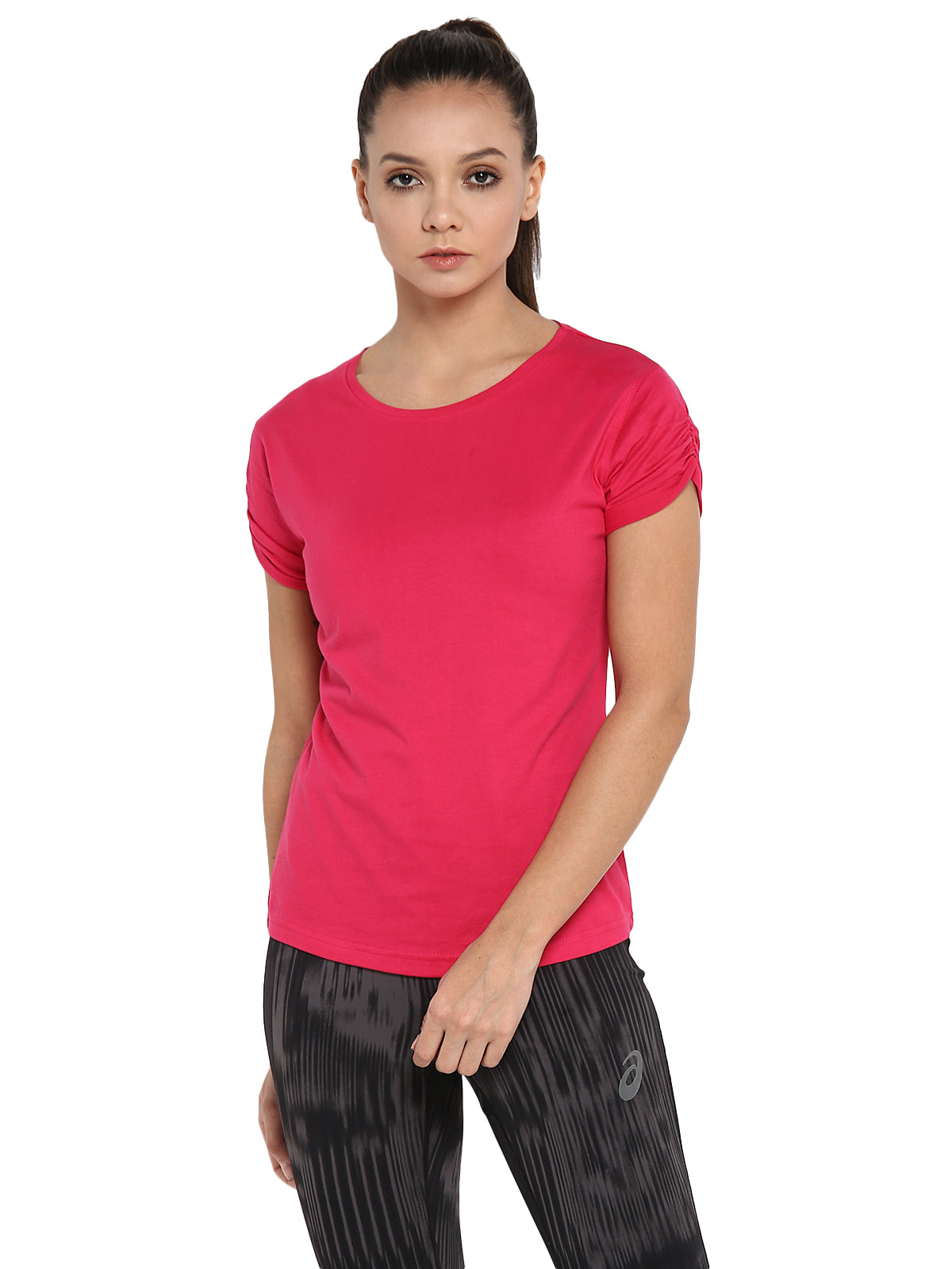 Ap'pulse Women's Gathering sleeve Round Neck Tshirt