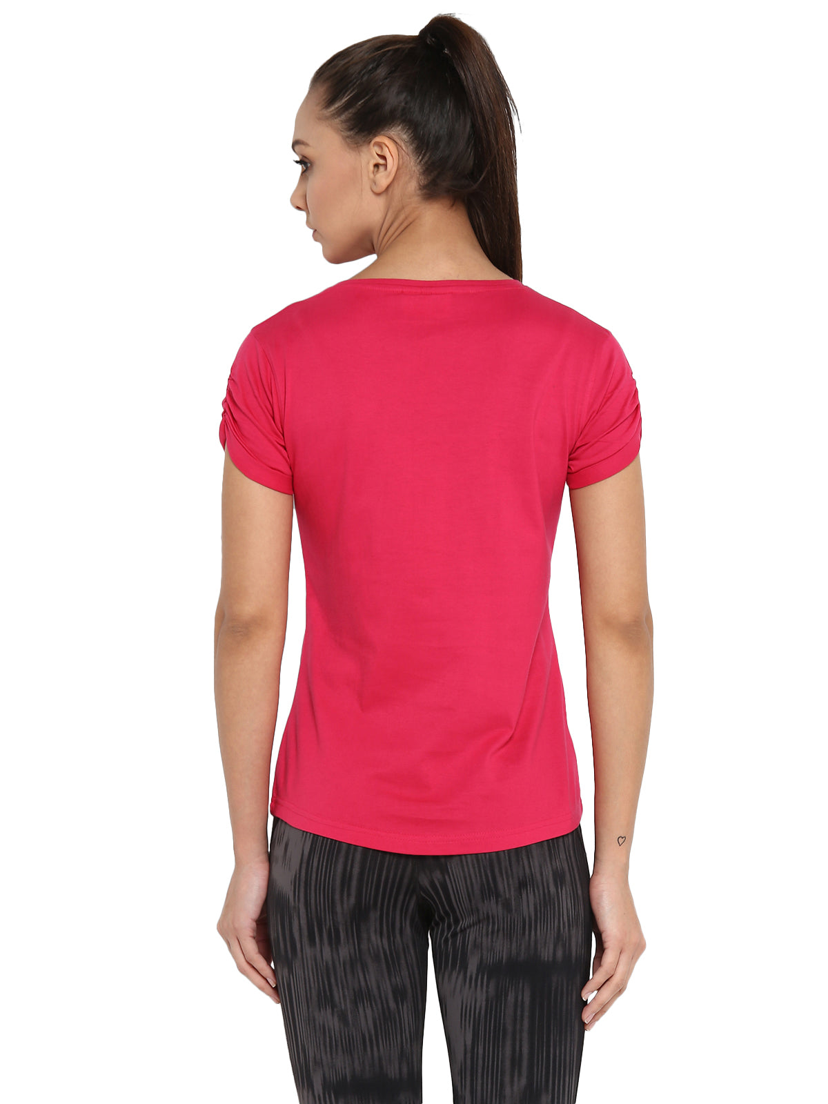 Ap'pulse Women's Gathering sleeve Round Neck Tshirt