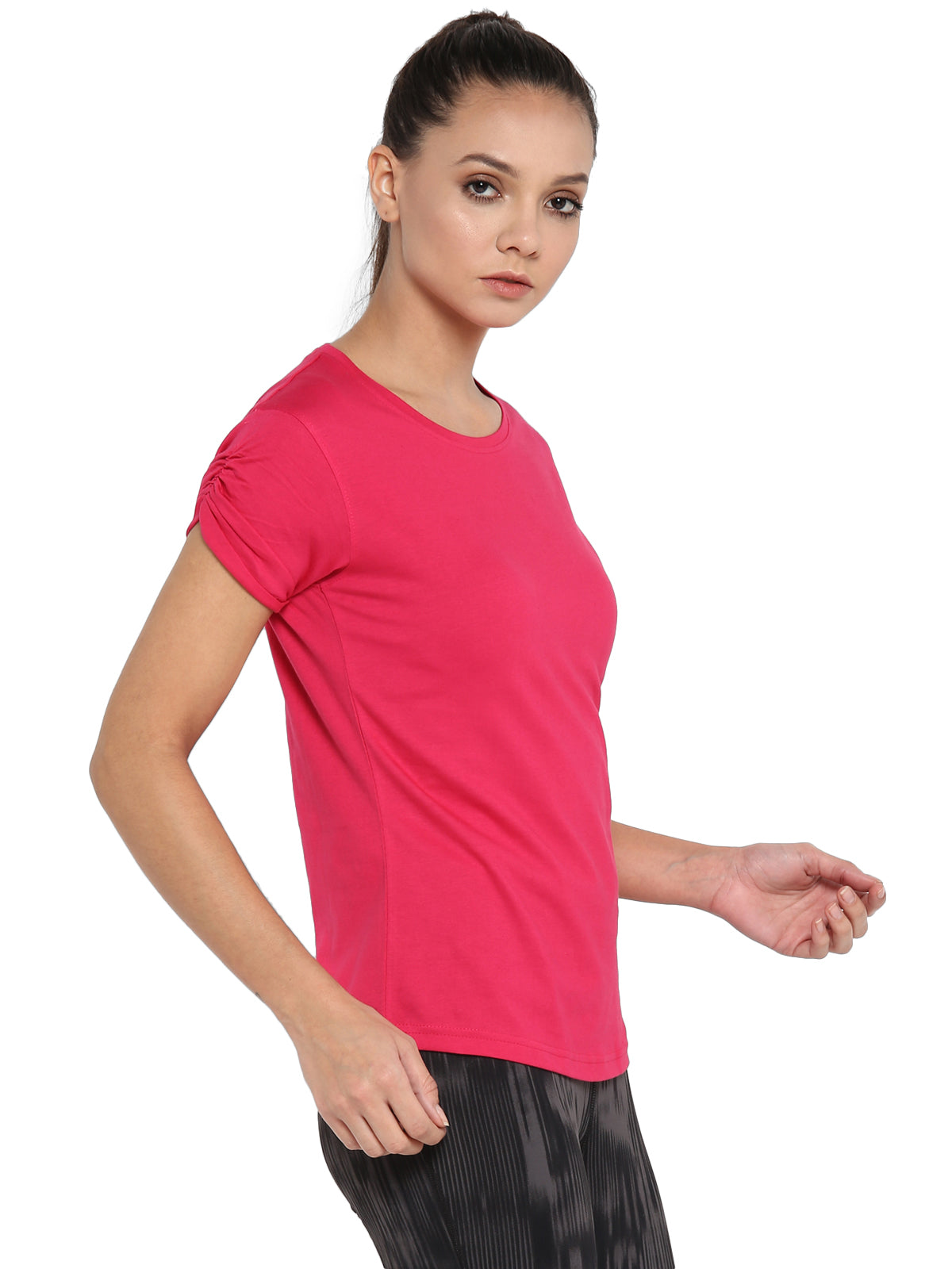 Ap'pulse Women's Gathering sleeve Round Neck Tshirt