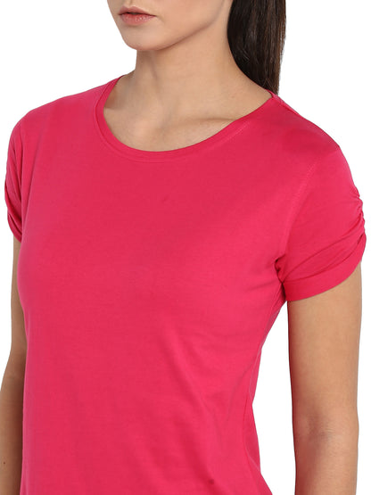 Appulse Women's Gathering sleeve Round Neck T-Shirt | Women | Premium Cotton | Activewear | Athleisure