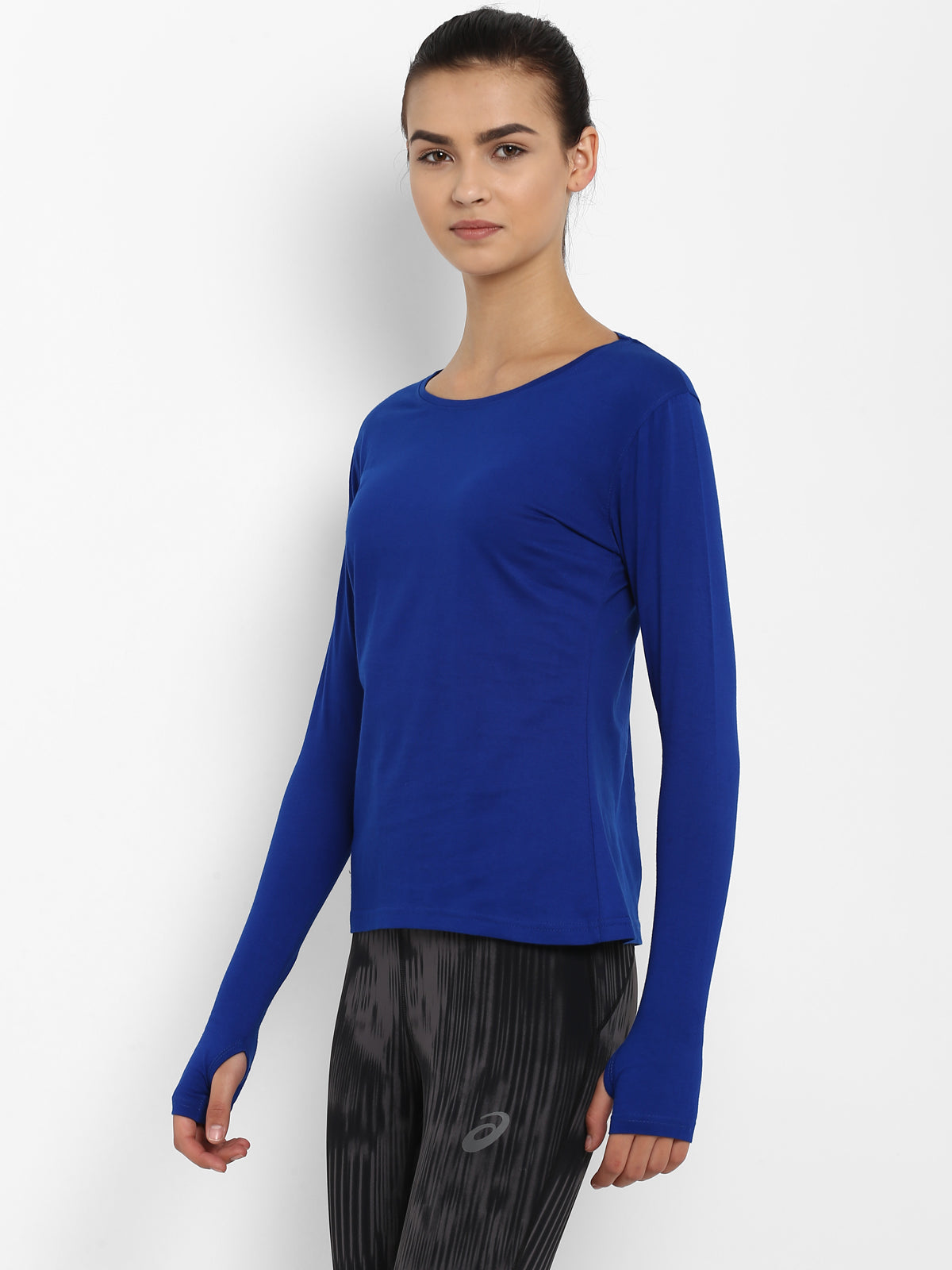 Ap'pulse Women's Round Neck Long Sleeve Thumopen Tshirt