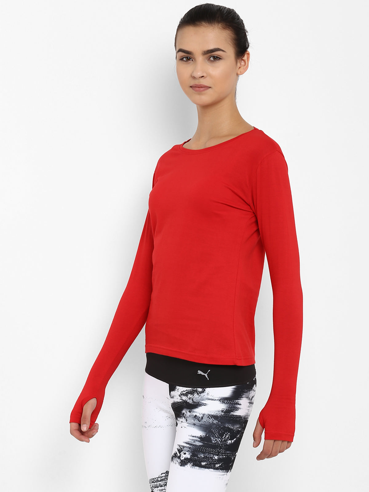 Ap'pulse Women's Round Neck Long Sleeve Thumopen Tshirt