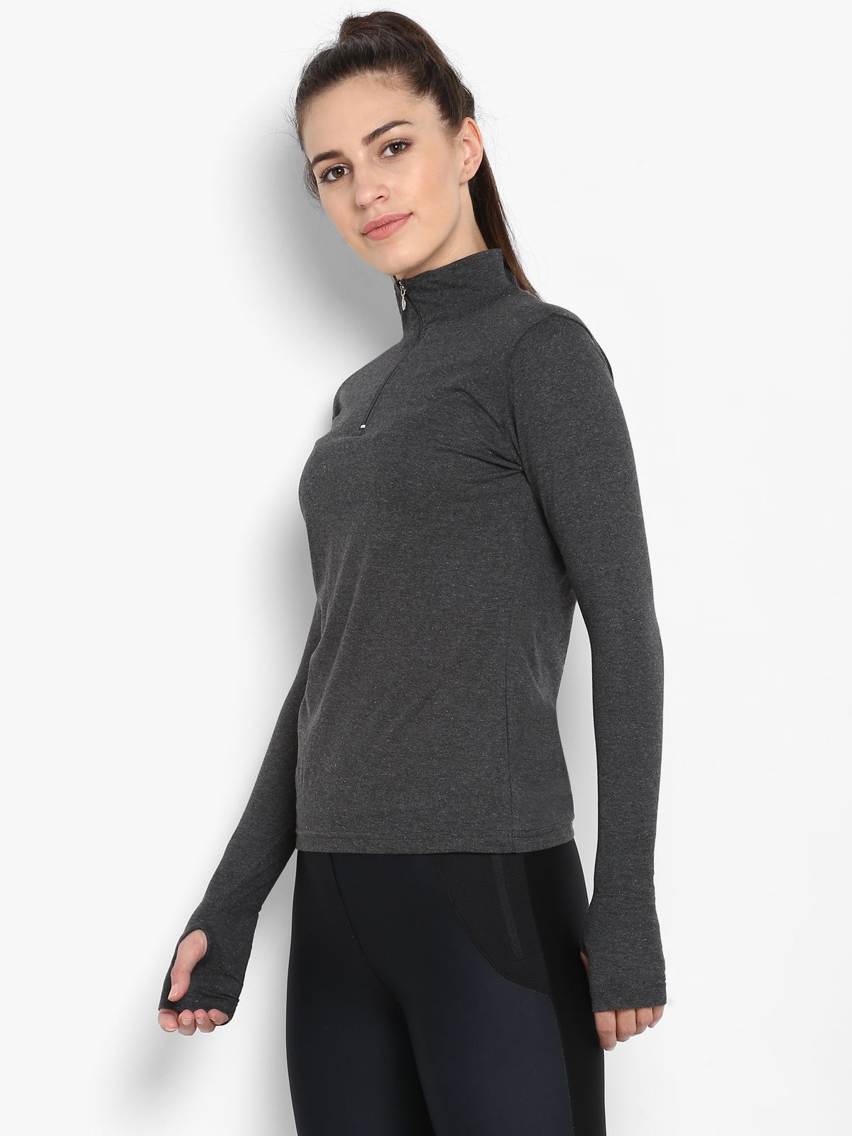 Ap'pulse Women's Hi Neck Long Sleeve Thumbopen Tshirt