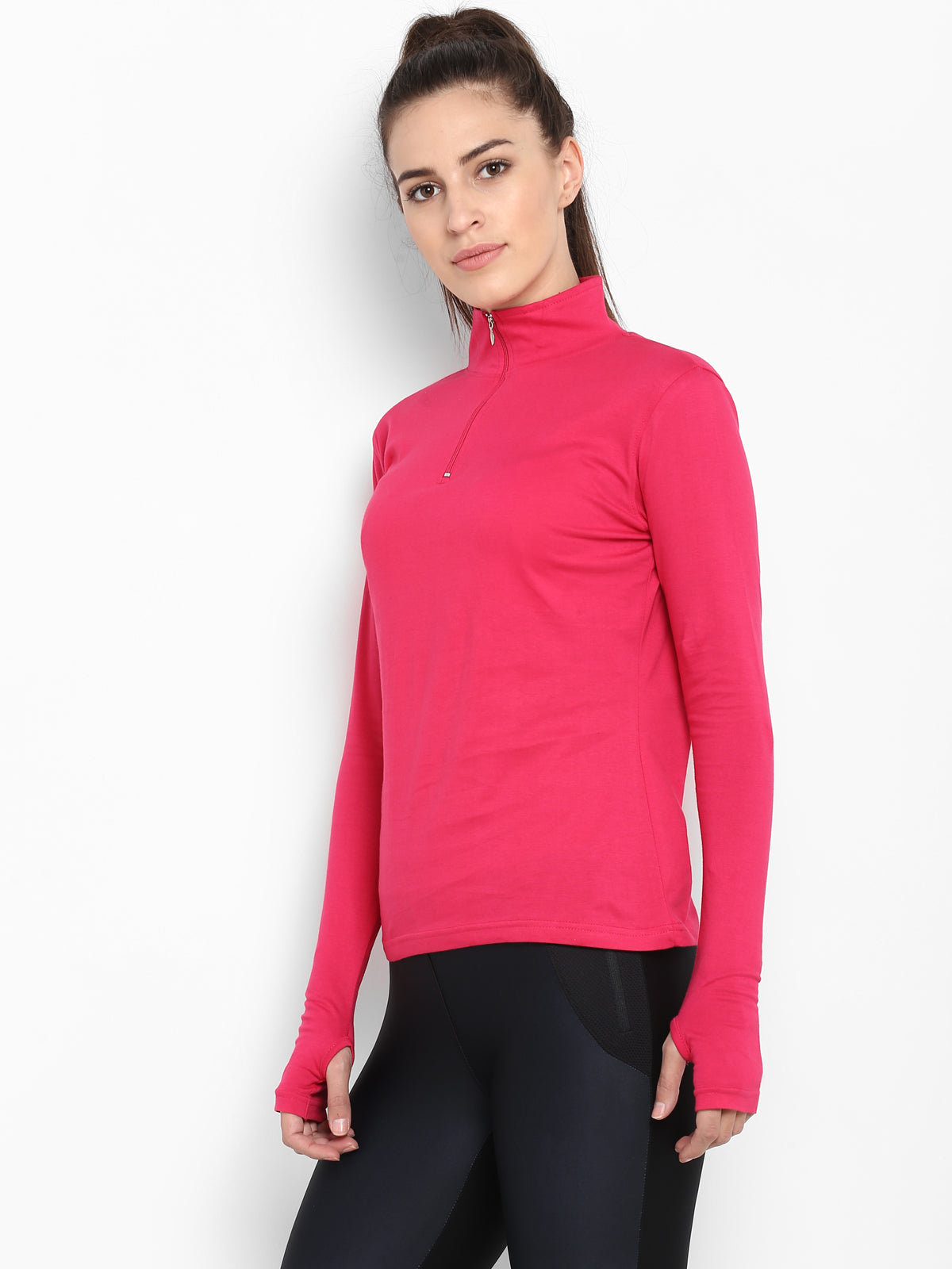 Ap'pulse Women's Hi Neck Long Sleeve Thumbopen Tshirt