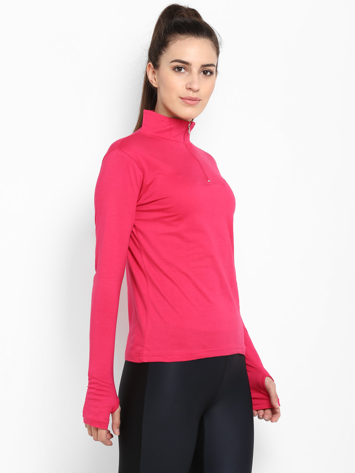 Ap'pulse Women's Hi Neck Long Sleeve Thumbopen Tshirt