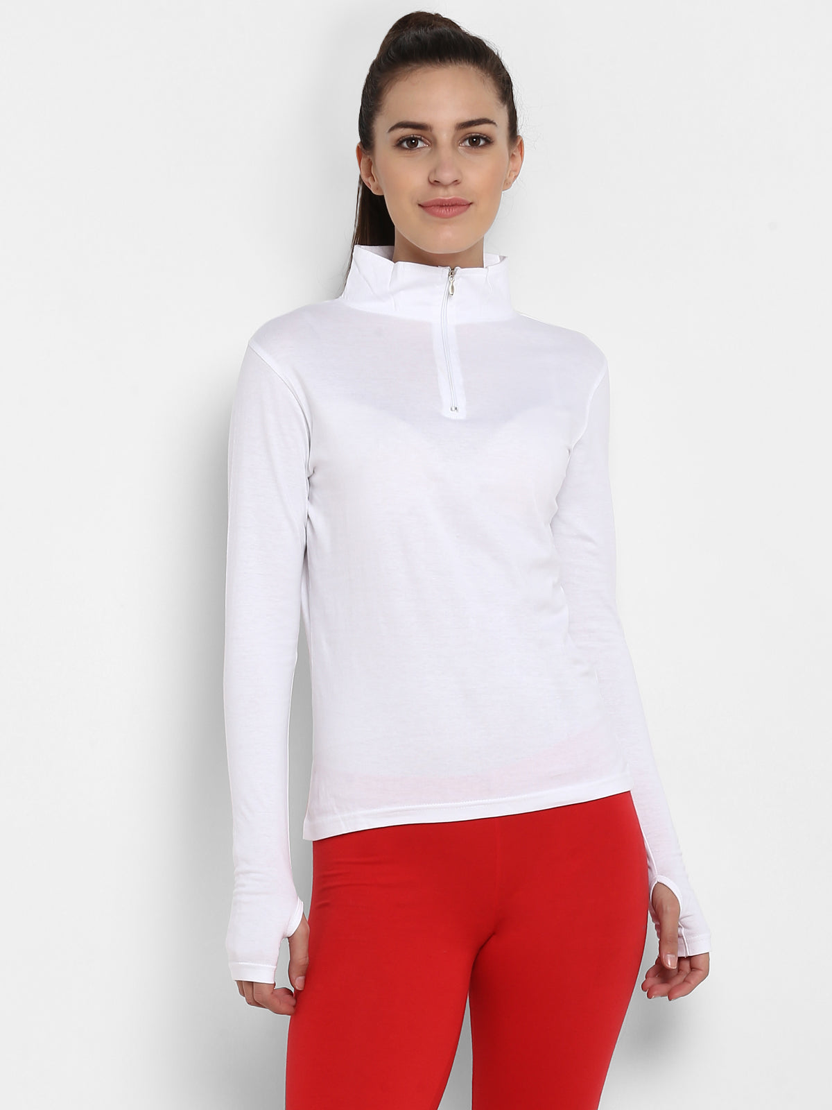 Ap'pulse Women's Hi Neck Long Sleeve Thumbopen Tshirt