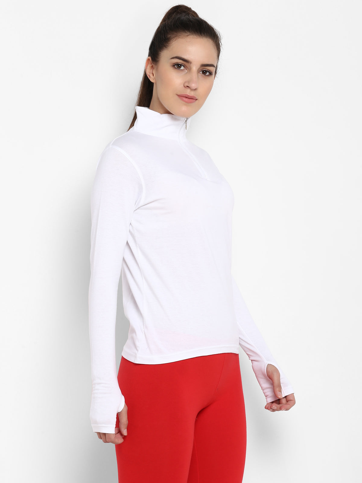 Ap'pulse Women's Hi Neck Long Sleeve Thumbopen Tshirt