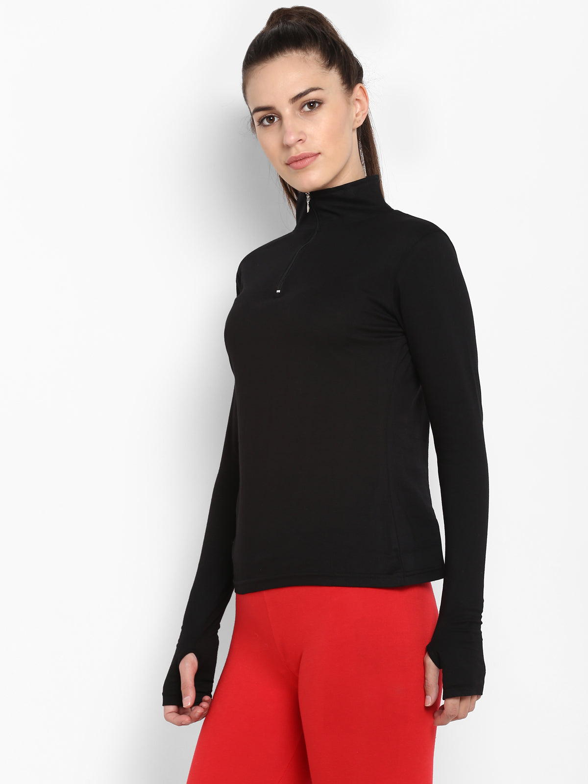 Ap'pulse Women's Hi Neck Long Sleeve Thumbopen Tshirt