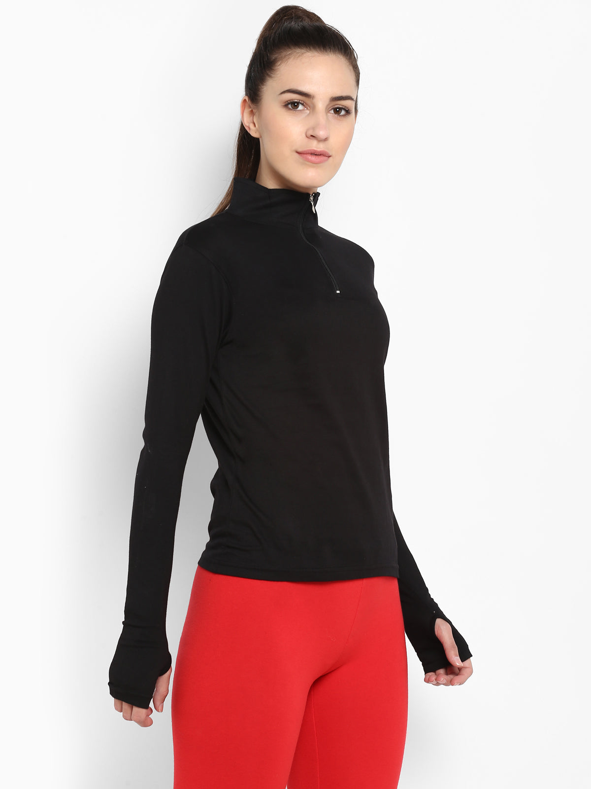 Ap'pulse Women's Hi Neck Long Sleeve Thumbopen Tshirt